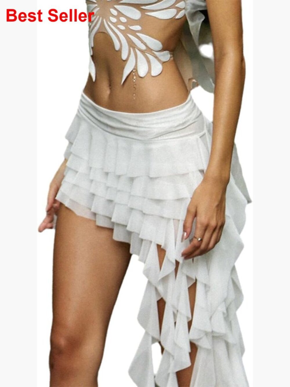 Ruffle Mini Skirt High Waisted Layered Cake Skirt Polyester Fabric - Picture 1 of 7
